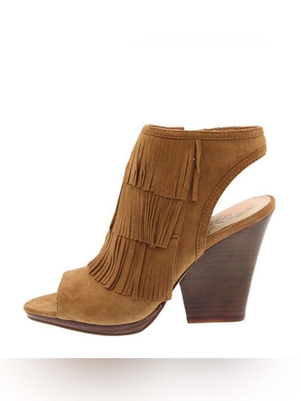 Vince Camuto Jadon Brown Open Toe Fringe Booties Size 7.5